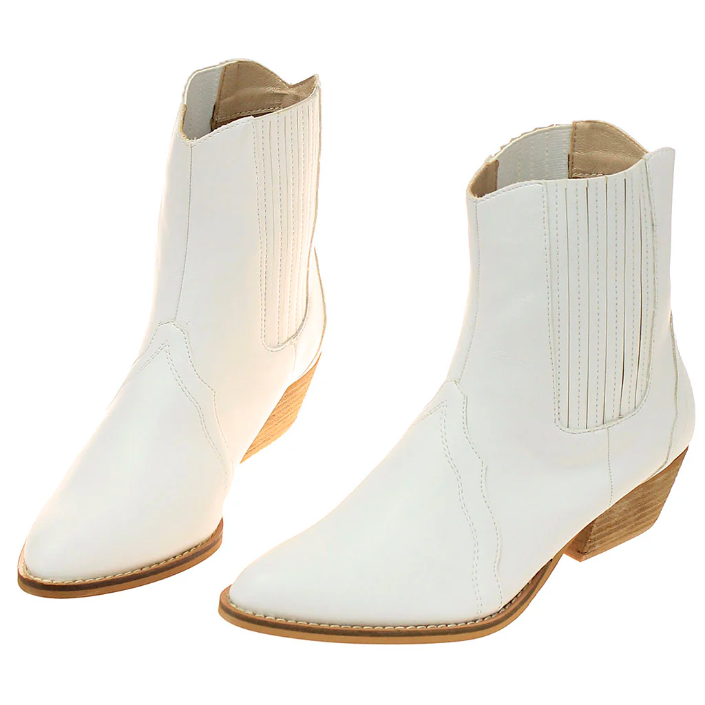 White Ladies Ankle Boots w/1.5" Cowboy Heel #BLC01HUDAW - Image 4