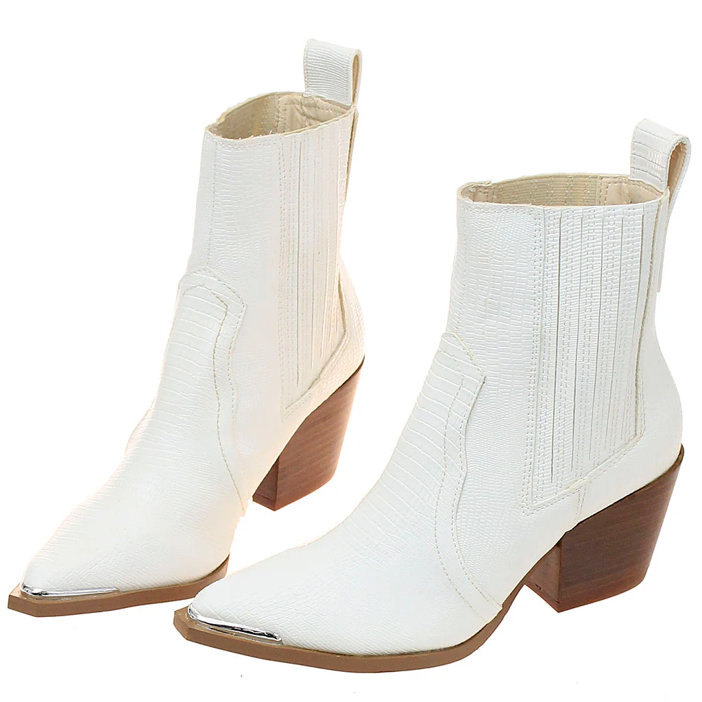 White Ladies Ankle Boots with Lizard Embossing #BLC04WHT-ELEANOR - Image 2