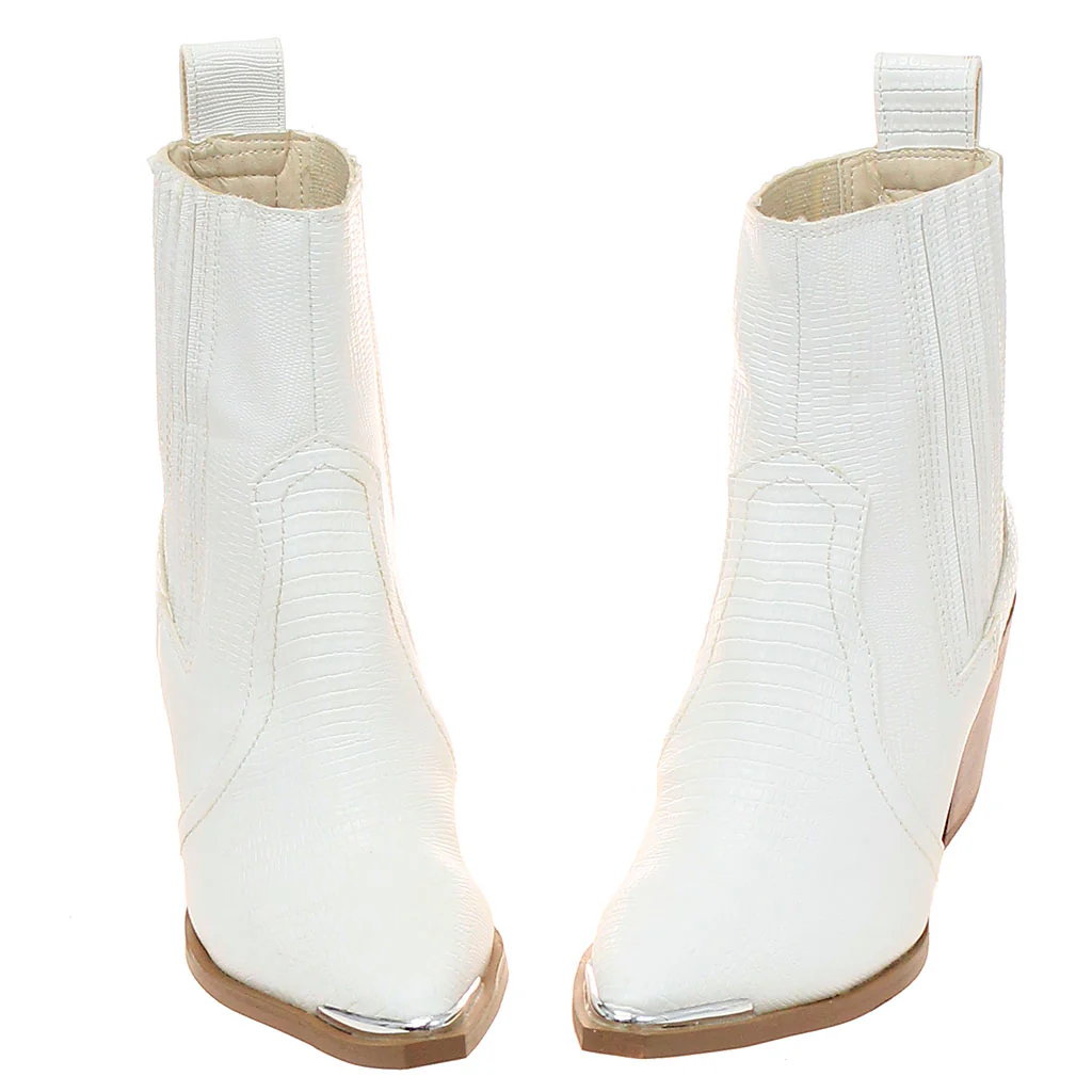White Ladies Ankle Boots with Lizard Embossing #BLC04WHT-ELEANOR - Image 3
