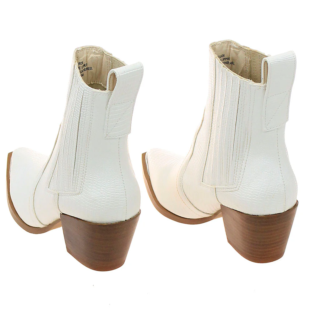 White Ladies Ankle Boots with Lizard Embossing #BLC04WHT-ELEANOR - Image 4