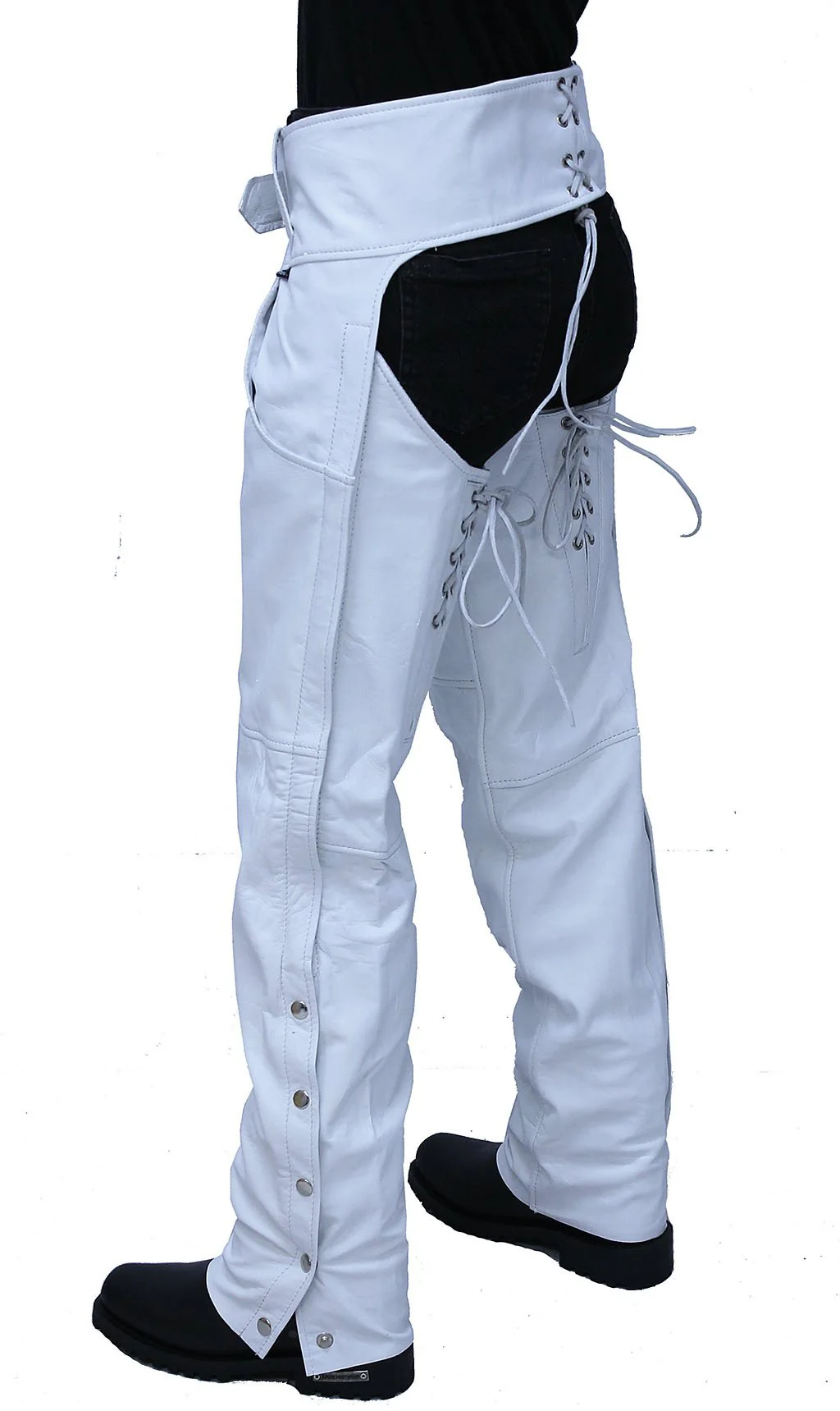 White Leather Chaps w/Adjustable Back & Thigh Lacing #C6028LLW - Image 4