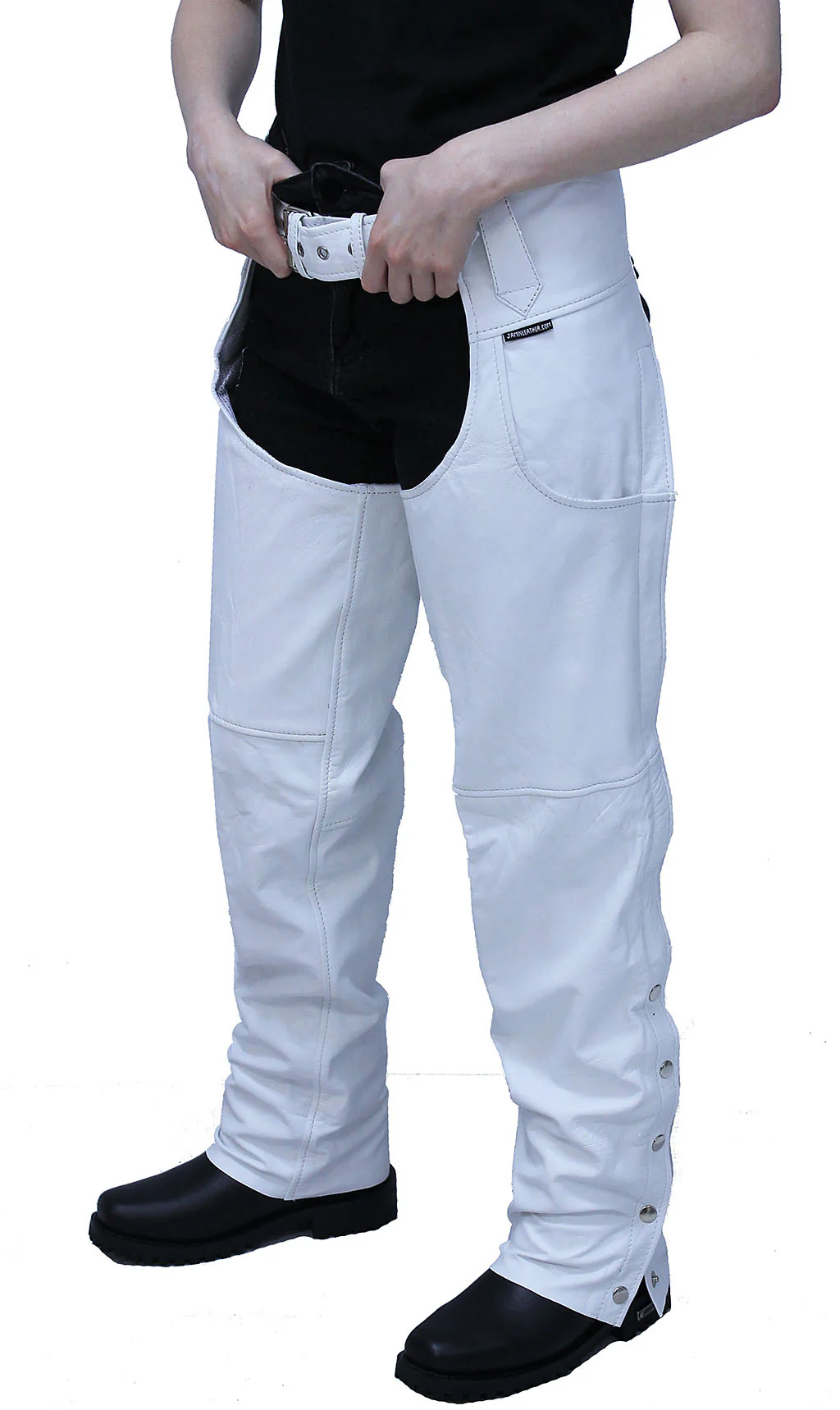White Leather Chaps w/Adjustable Back & Thigh Lacing #C6028LLW - Image 5