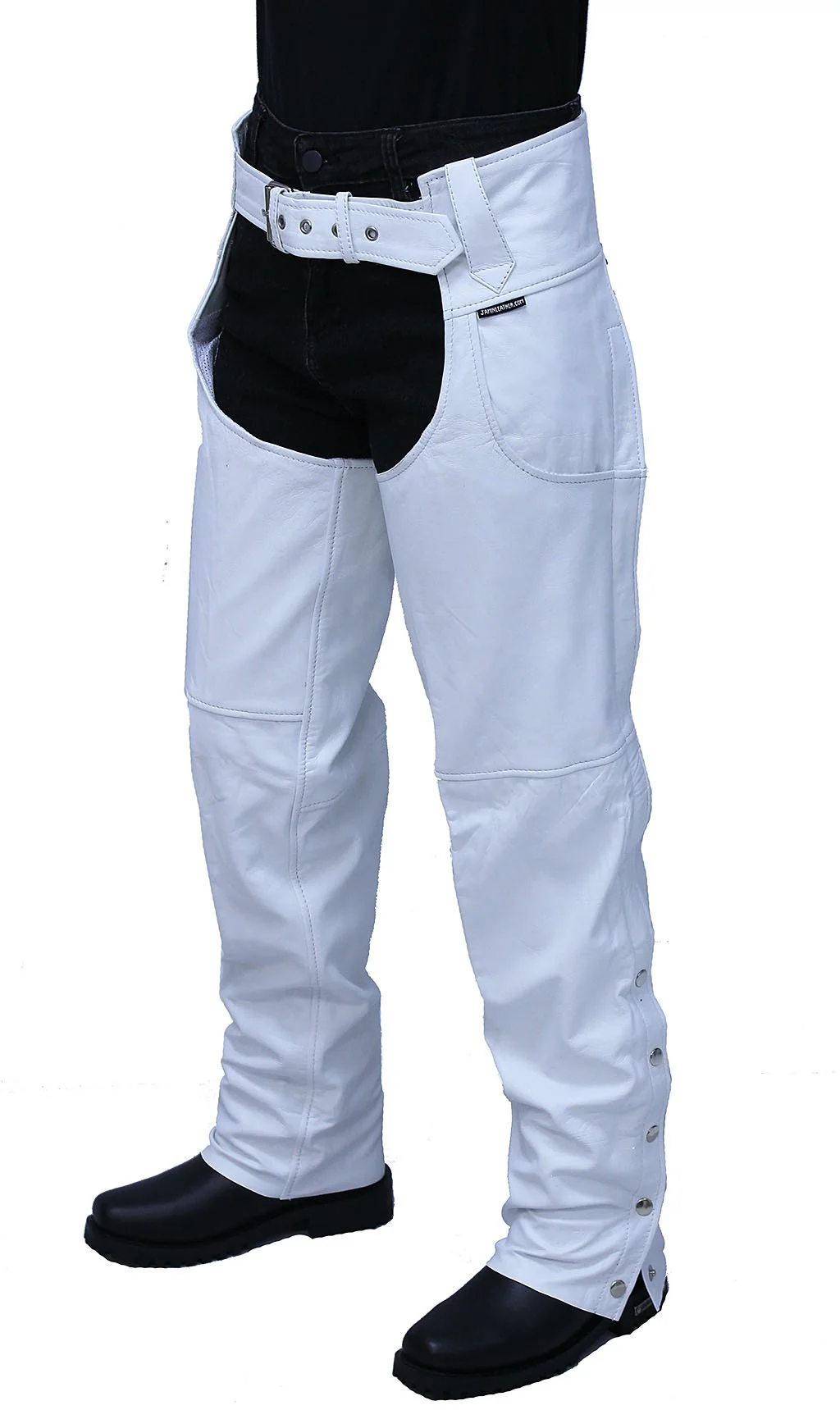 White Leather Chaps w/Adjustable Back & Thigh Lacing #C6028LLW - Image 6