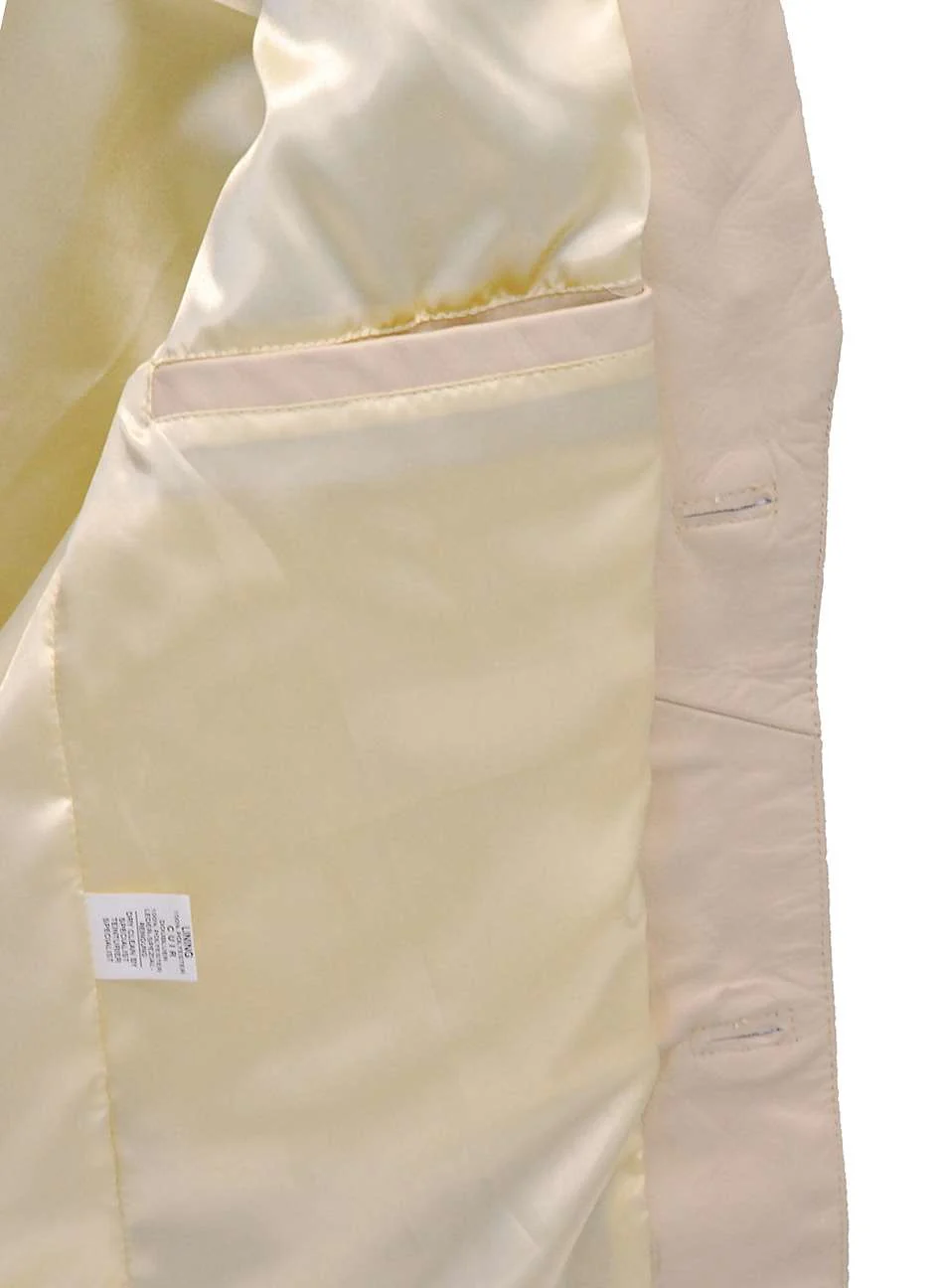 Beige Fringed Leather Blazer Jacket #M2537BBFW - Image 4