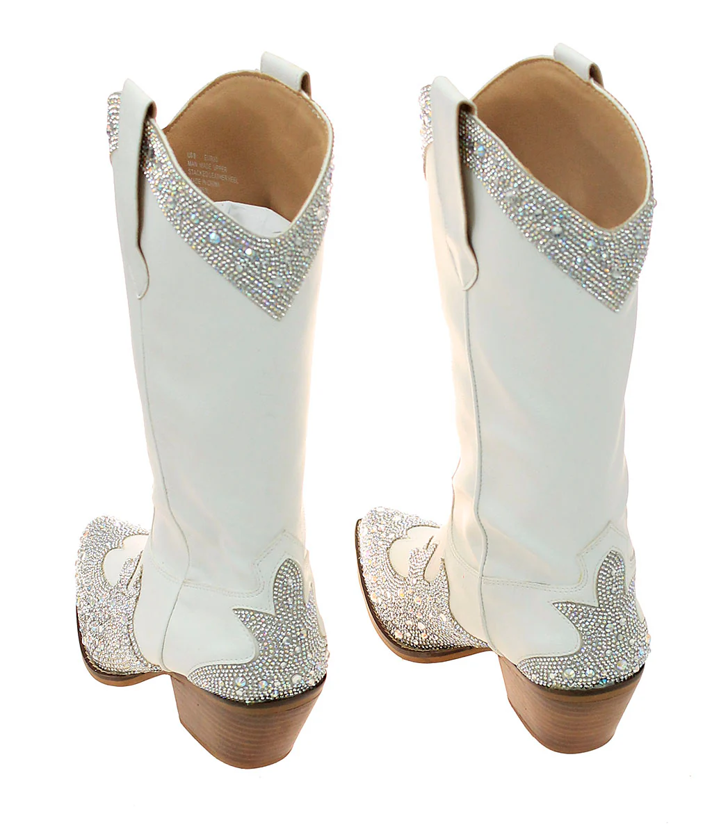 White Rhinestone on White Cowgirl Boots #BLC10RW-ZAND - Image 3