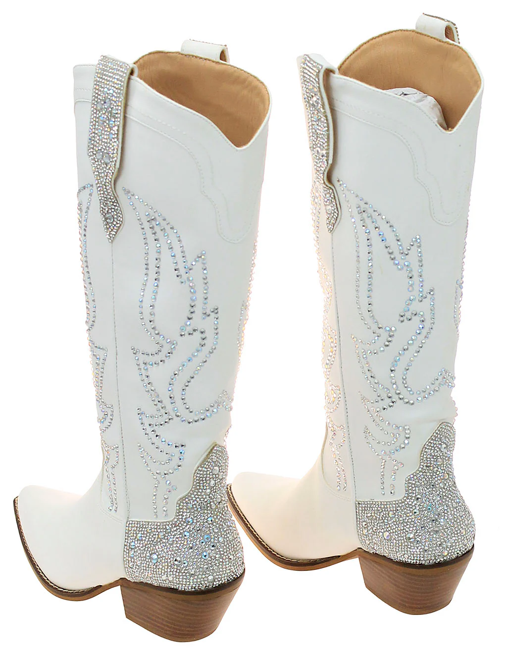 White Rhinestone Wing Embellished on White Cowgirl Boots #BLC10W-GYPSY - Image 2