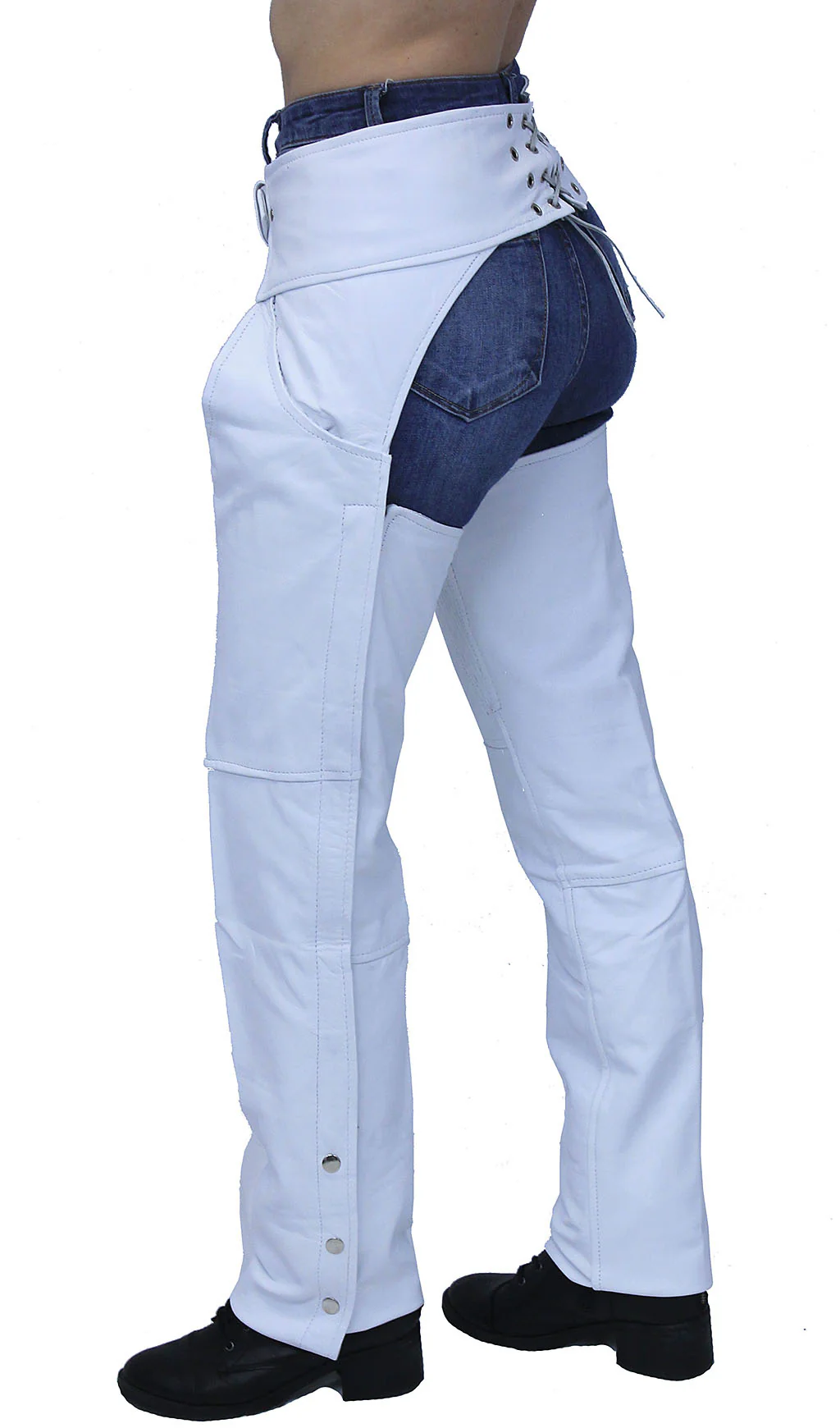 White Soft Leather Pocket Chaps w/Stretch Thigh #C949PSTW - Image 2