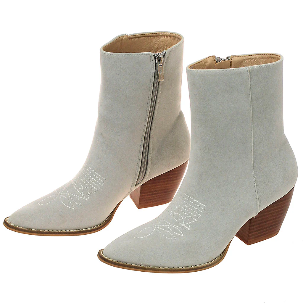 White Suede Ladies Ankle Boots with Zipper #BLC02GY-FANCY