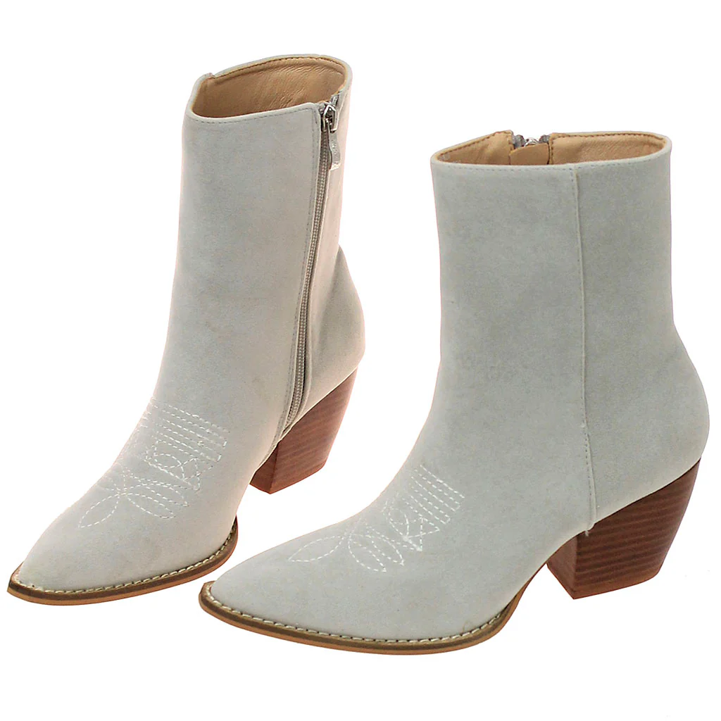 White Suede Ladies Ankle Boots with Zipper #BLC02GY-FANCY - Image 2