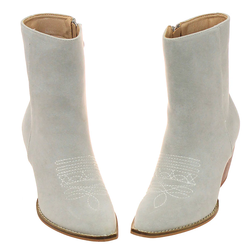 White Suede Ladies Ankle Boots with Zipper #BLC02GY-FANCY - Image 3