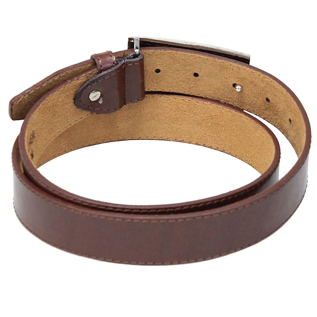 Wide Brown Dress Belt with Rectangular Chrome Buckle #BT2030N () - Image 2