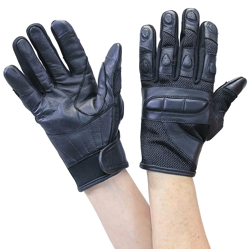 Women's Black Leather and Mesh Padded Gloves #GL80200VK - Image 2