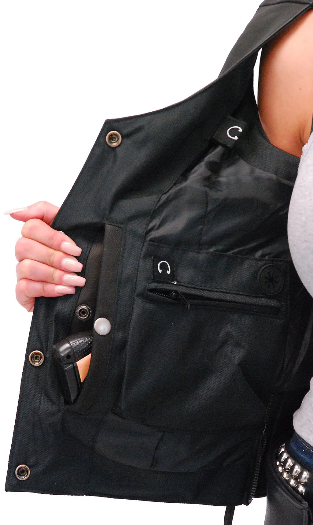Women's Leather Vest with Concealed Pockets, Side & Back Lace #VL285XLGK - Image 5