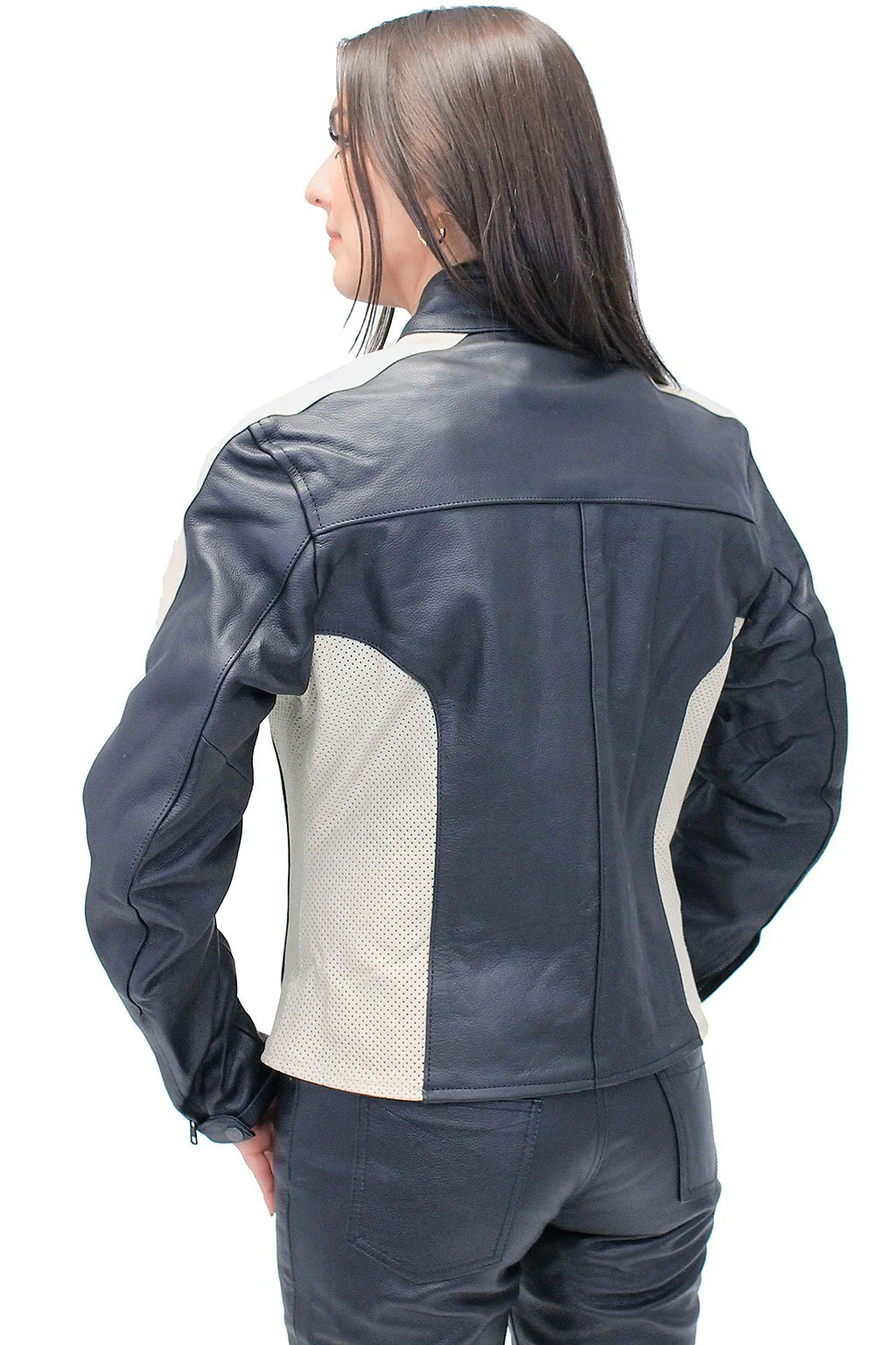 Genuine Leather Women's Cream Trim Vented Motorcycle Jacket #L16910ZC (XS-2X) - Image 2