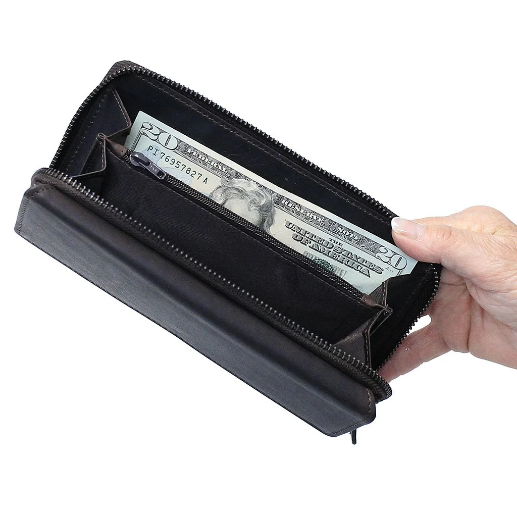 Women's Dark Brown RFID Zipper Organizer Wallet #WL16392NID - Image 5