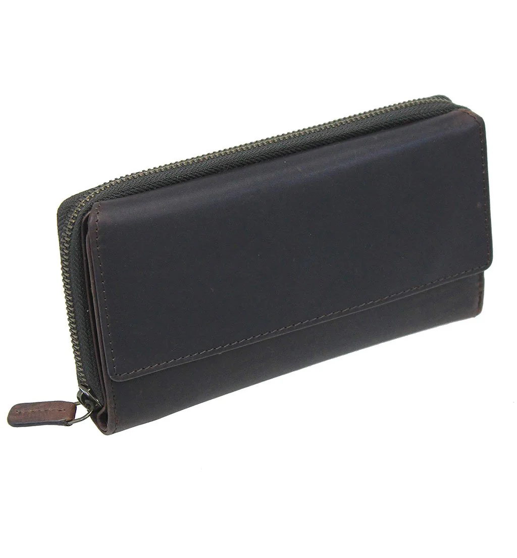 Women's Dark Brown RFID Zipper Organizer Wallet #WL16392NID - Image 7