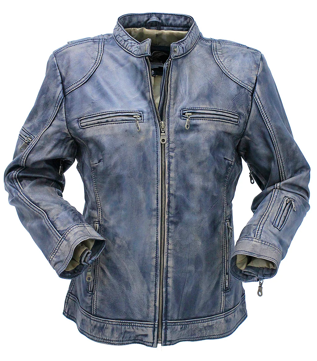 Women's Distressed Taupe/Black Scooter Jacket CC Pocket #LA2012VGK - Image 4
