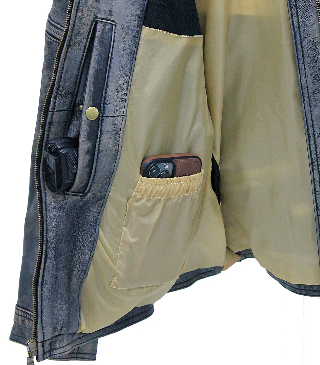Women's Distressed Taupe/Black Scooter Jacket CC Pocket #LA2012VGK - Image 6