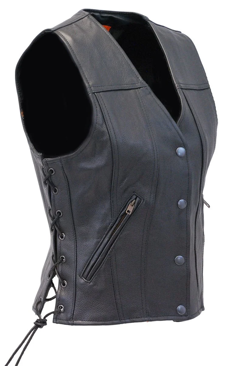 Women's Concealed Pockets Side Lace Ultra Premium Leather Vest #VL2050LK () - Image 2