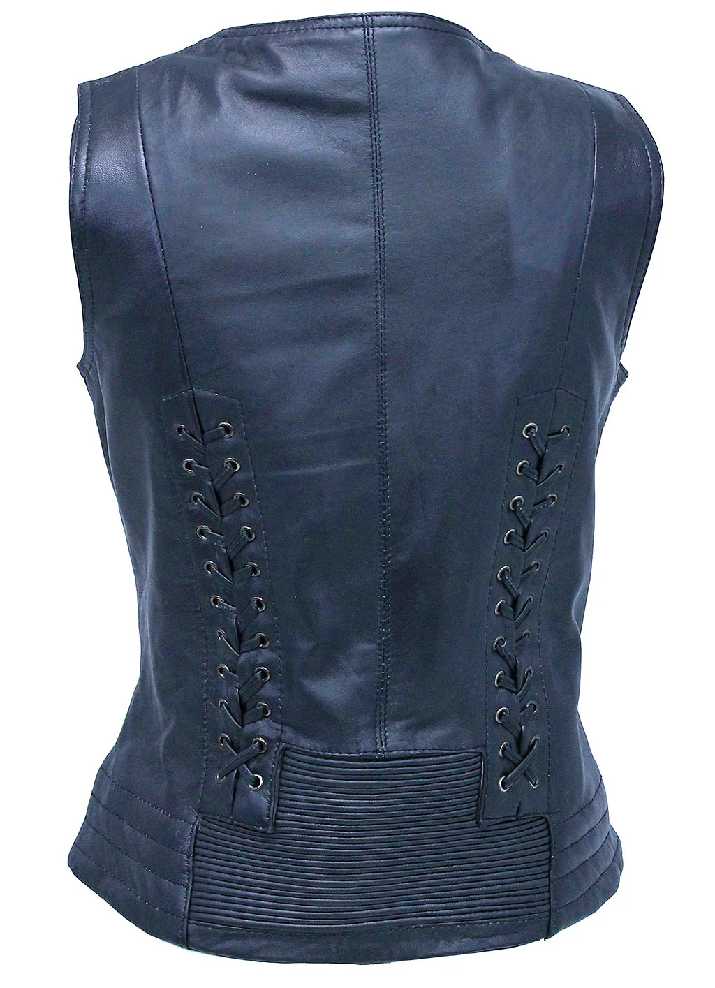 Women's Eyelet Trim Laced Up Black Leather Vest #VL6985ELK (S,3X) - Image 2
