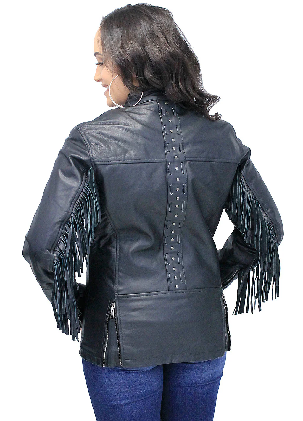 Women's Fringe Leather Jacket with Vents #L704GZRFK - Image 2