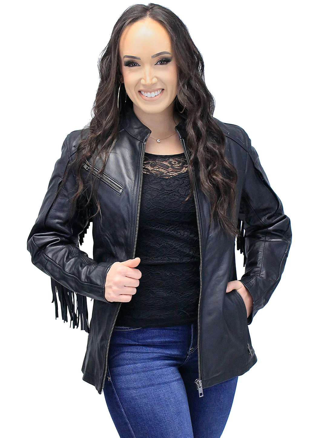 Women's Fringe Leather Jacket with Vents #L704GZRFK - Image 4