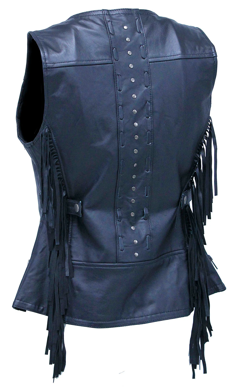 Women's Fringe Leather Long Vest with Concealed Pocket #VL1104RFK - Image 2
