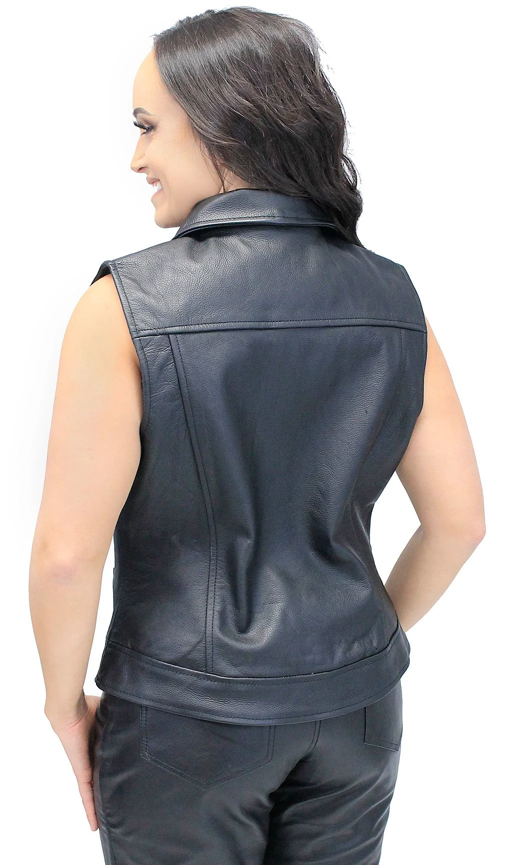 Women's Heavy Leather Club Vest w/Concealed Pockets #VL1015HGK (S-3X) - Image 2
