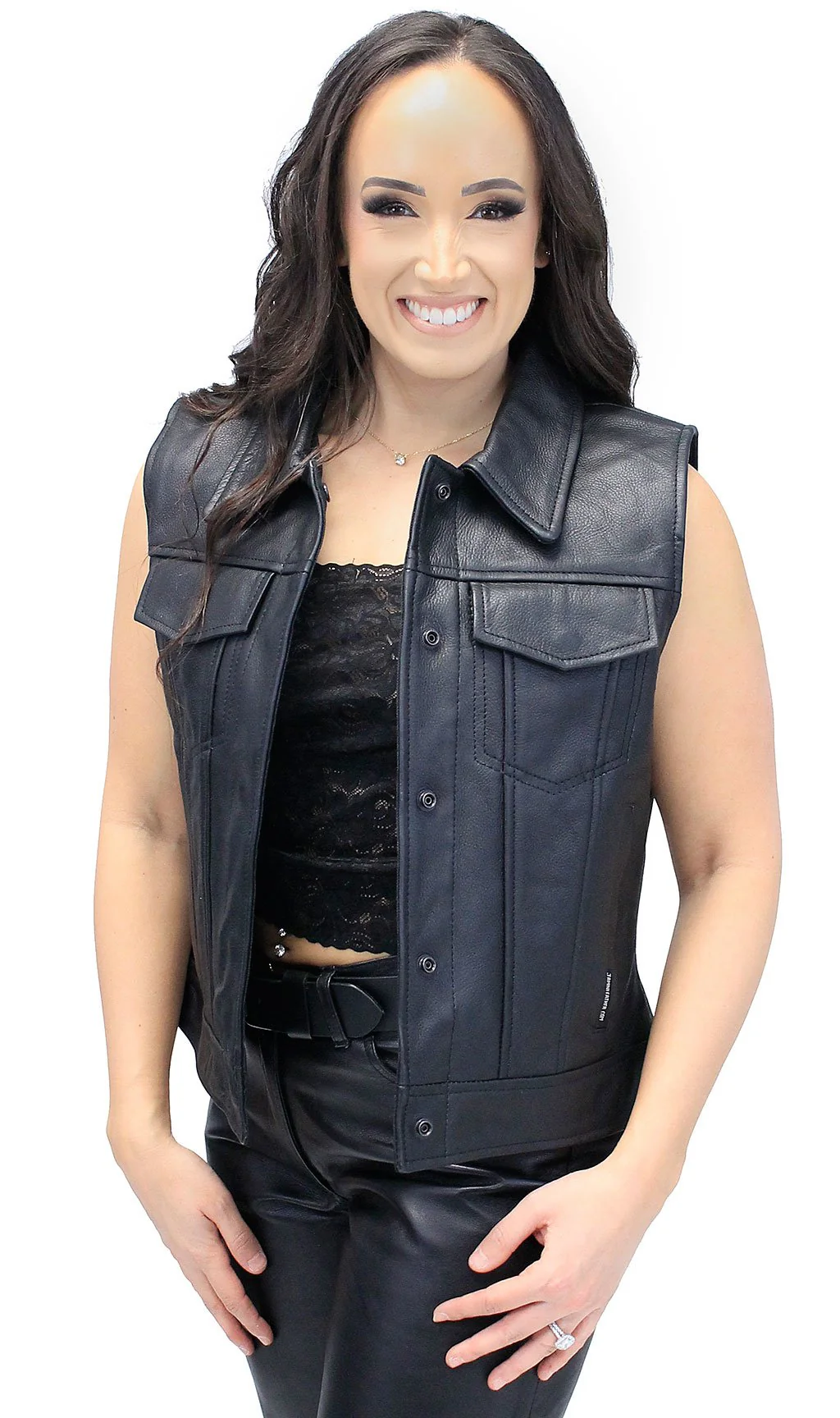 Women's Heavy Leather Club Vest w/Concealed Pockets #VL1015HGK (S-3X) - Image 3