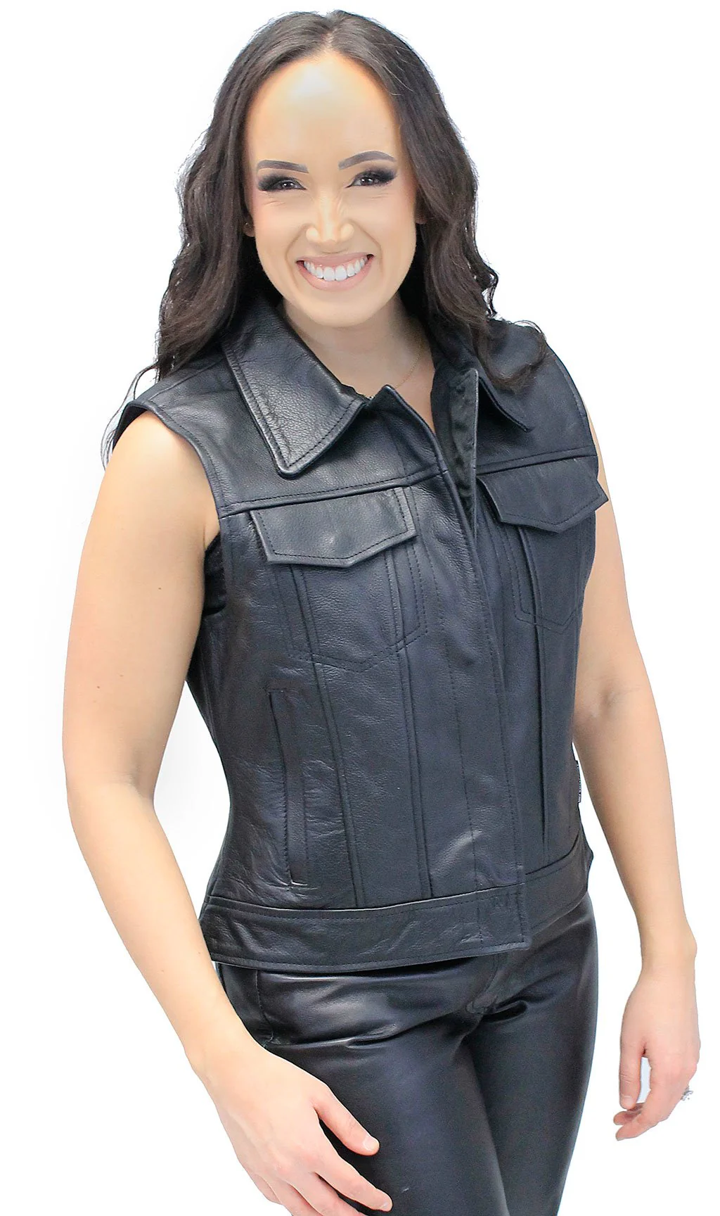 Women's Heavy Leather Club Vest w/Concealed Pockets #VL1015HGK (S-3X) - Image 7