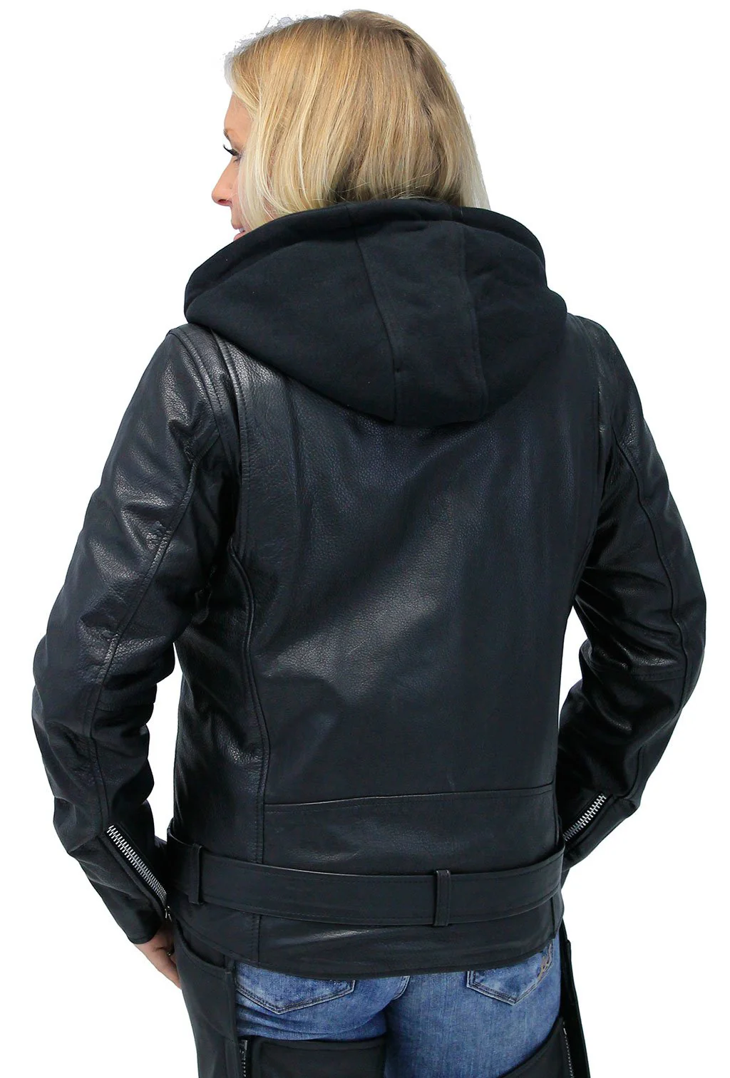 Women's Ultra Premium Leather Motorcycle Jacket with Hoodie #L185NHGK - Image 2