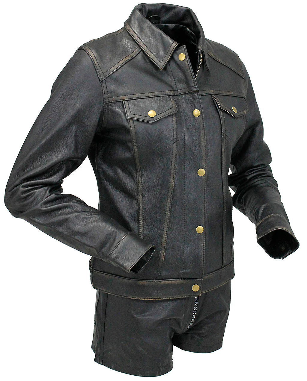 Women's Ultra Premium Vintage Brown Leather Jean Jacket #LA6894GN - Image 3