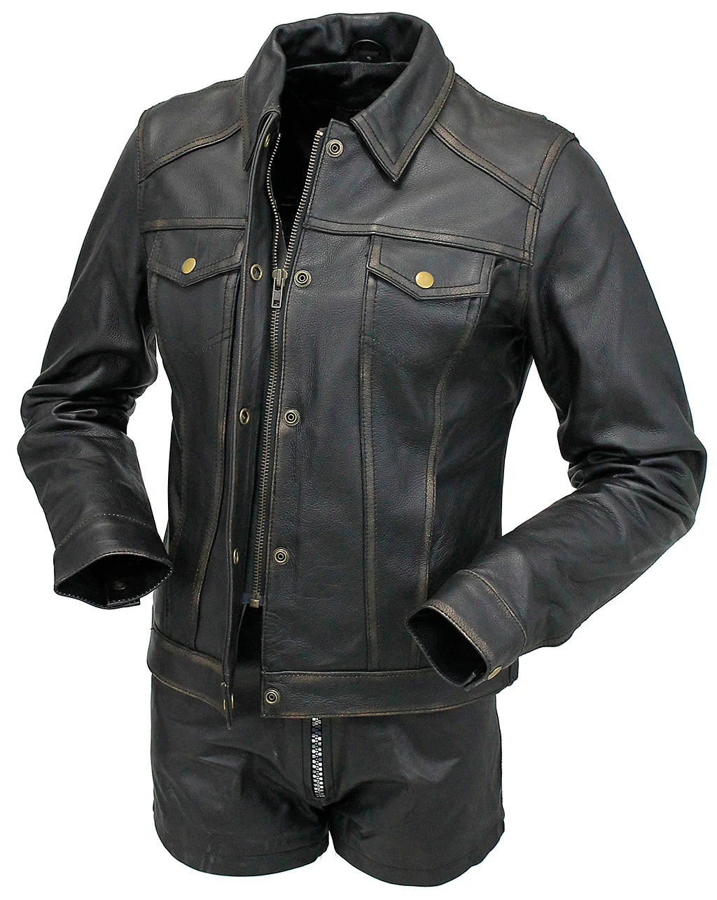 Women's Ultra Premium Vintage Brown Leather Jean Jacket #LA6894GN - Image 5
