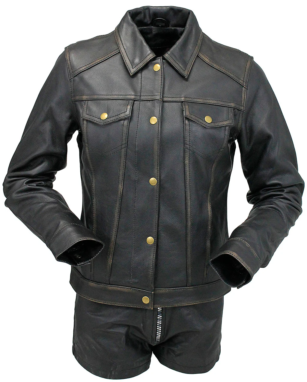 Women's Ultra Premium Vintage Brown Leather Jean Jacket #LA6894GN - Image 8