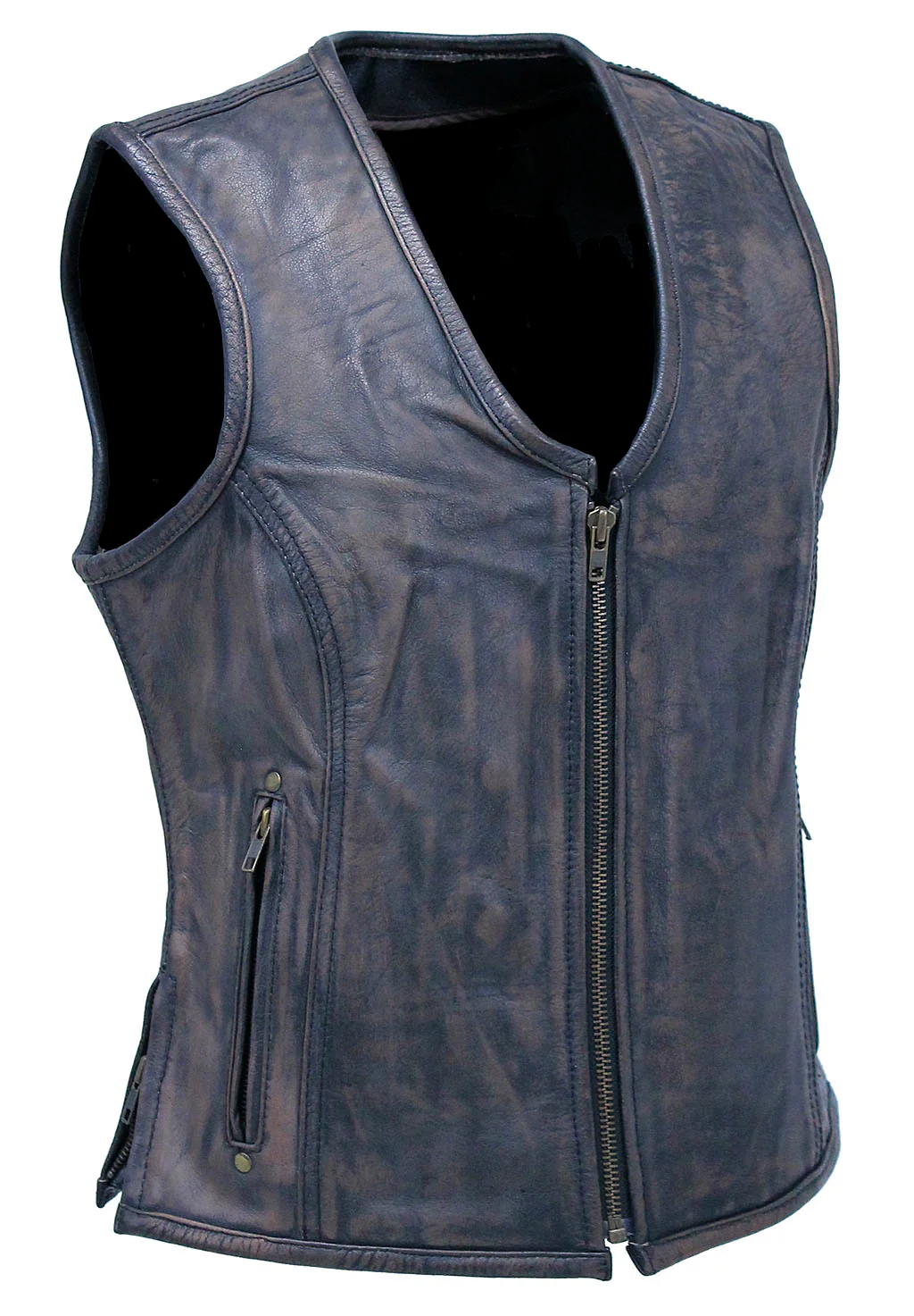 Women's Vintage Brown Conceal Pocket Leather Vest #VLA686GN ()