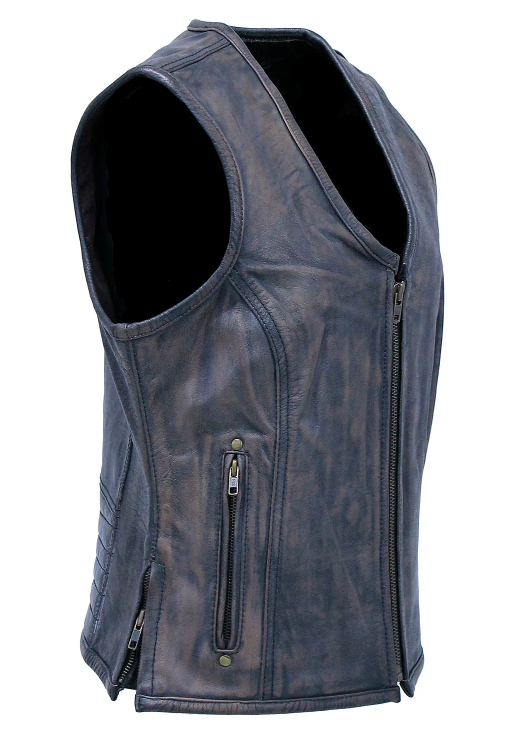 Women's Vintage Brown Conceal Pocket Leather Vest #VLA686GN () - Image 3