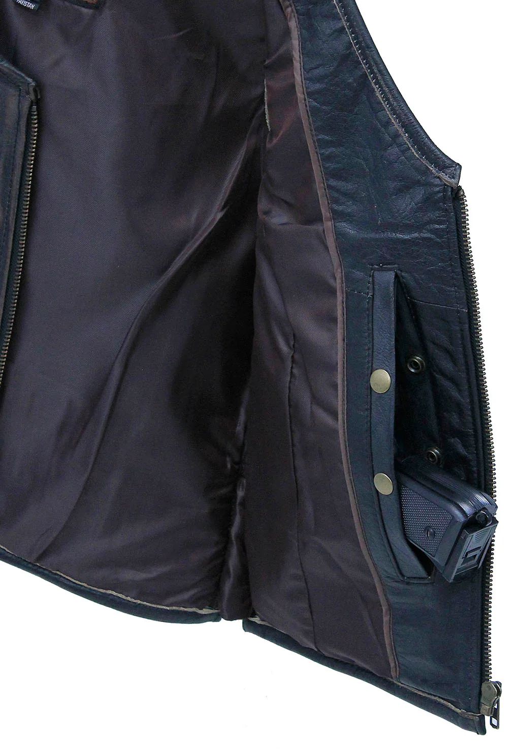 Women's Vintage Brown Conceal Pocket Leather Vest #VLA686GN () - Image 4