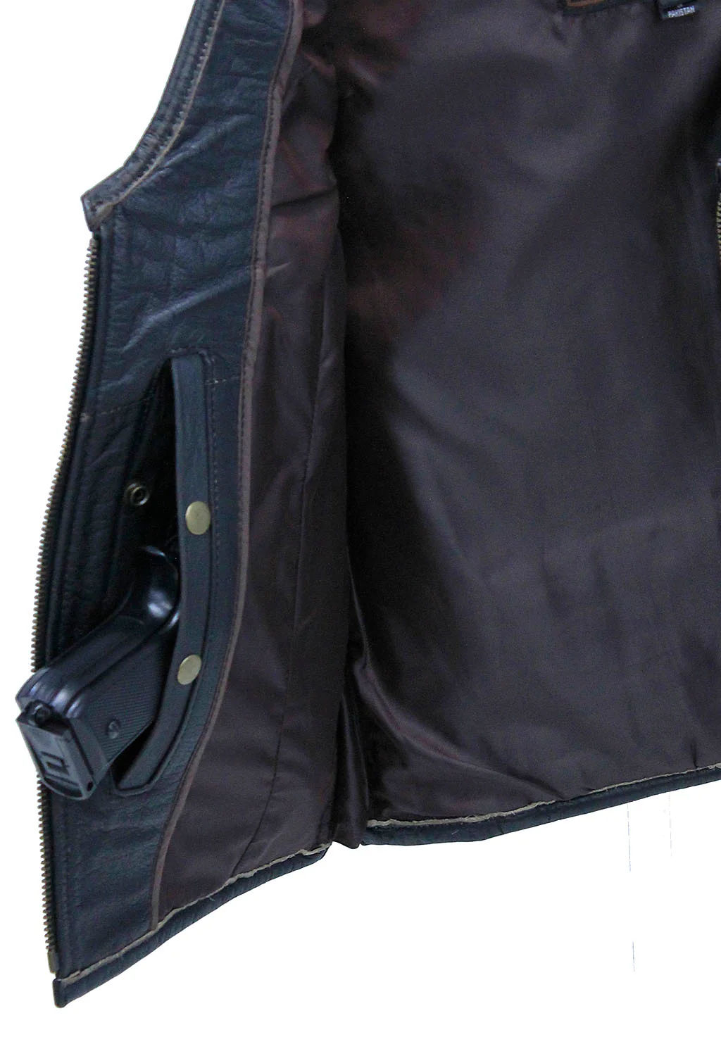 Women's Vintage Brown Conceal Pocket Leather Vest #VLA686GN () - Image 5