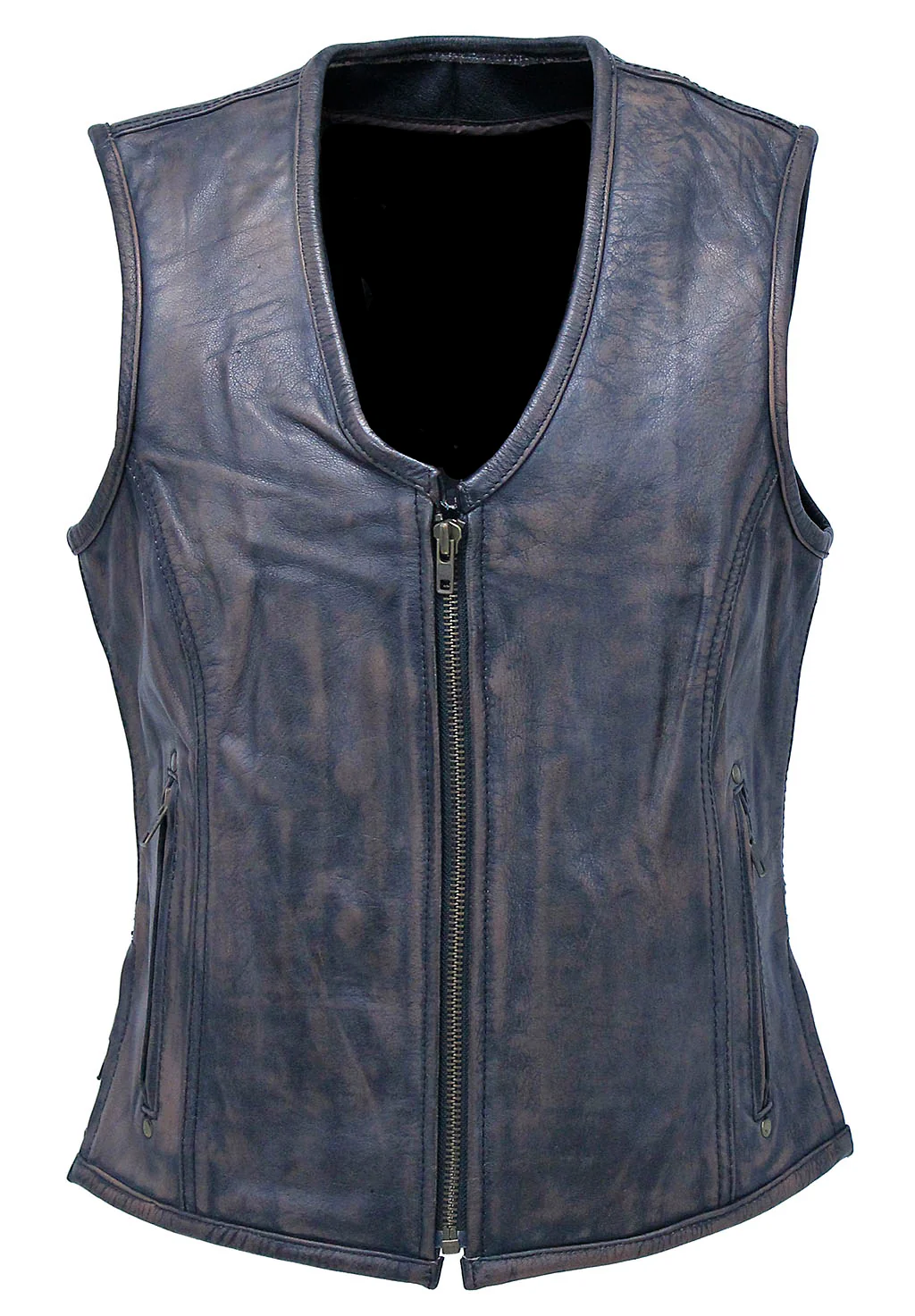 Women's Vintage Brown Conceal Pocket Leather Vest #VLA686GN () - Image 6