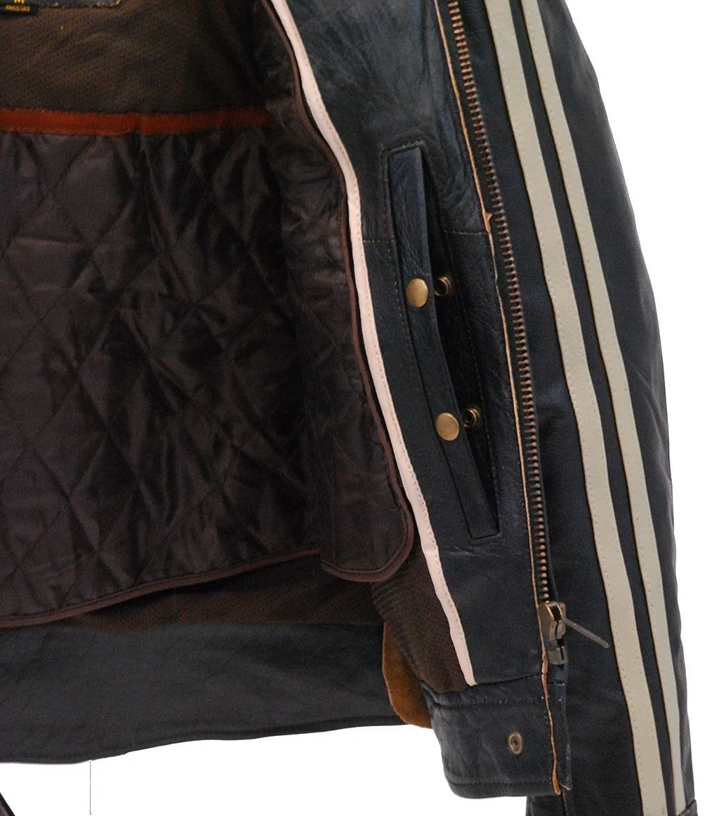 Women's Vintage Brown w/Tan Stripe Vented Racer Jacket #LA581VZN (2X-3X) - Image 4