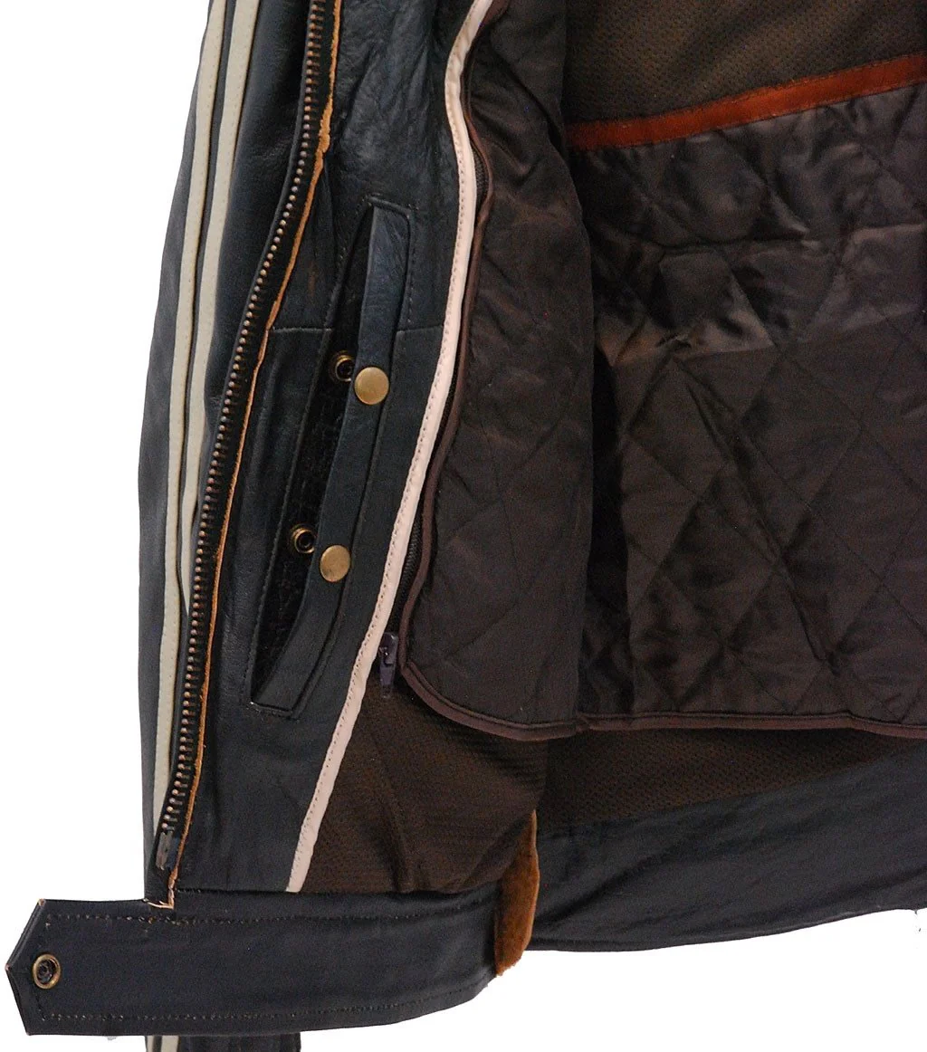 Women's Vintage Brown w/Tan Stripe Vented Racer Jacket #LA581VZN (2X-3X) - Image 5