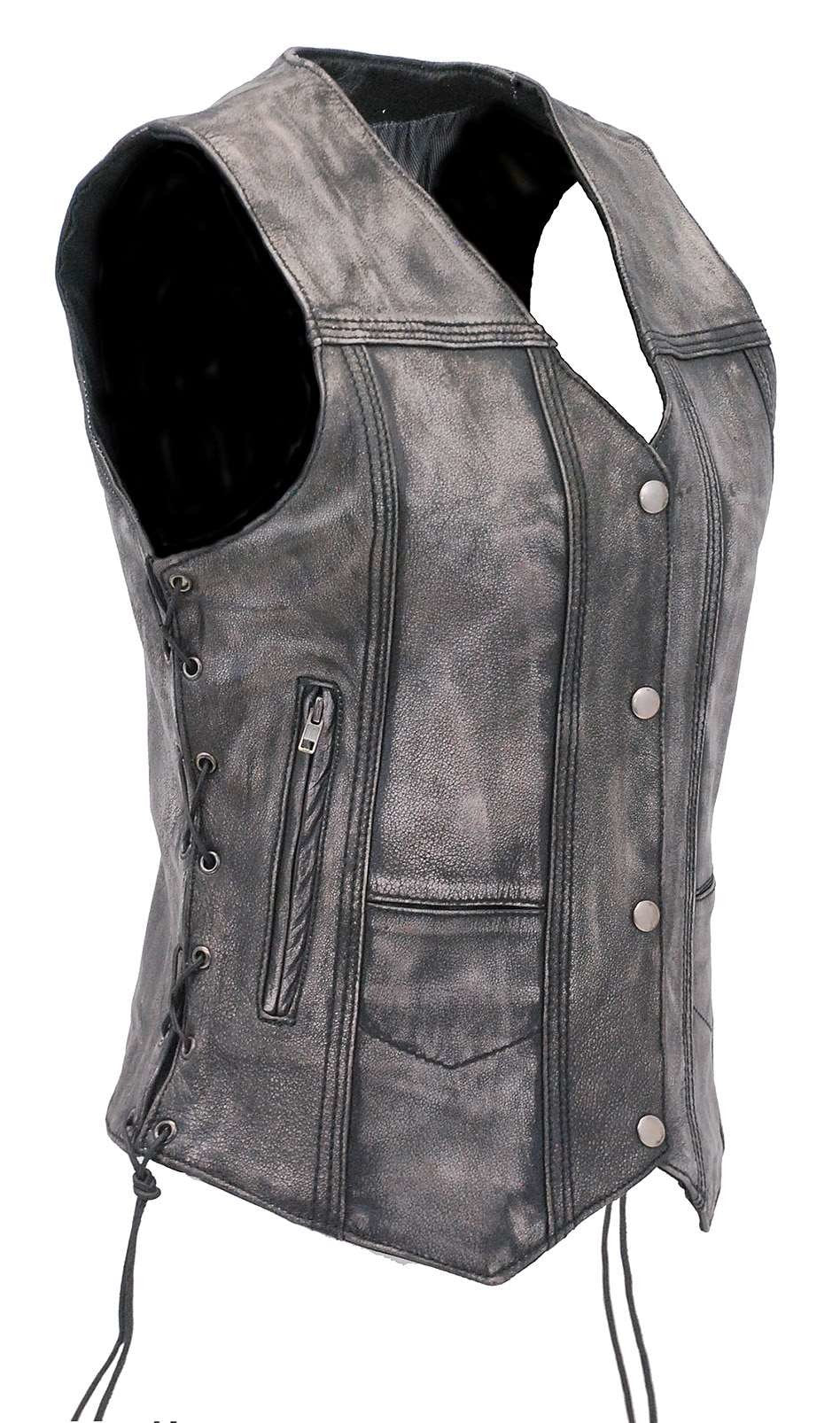 Women's Vintage Gray Concealed Pocket Side Lace Vest #VLA6872LGY - Image 3