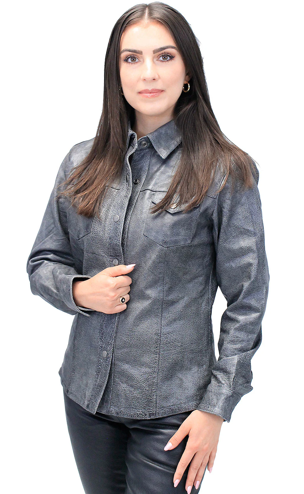 Women's Vintage Gray Leather Shirt #LS8623GY (M-L) - Image 4