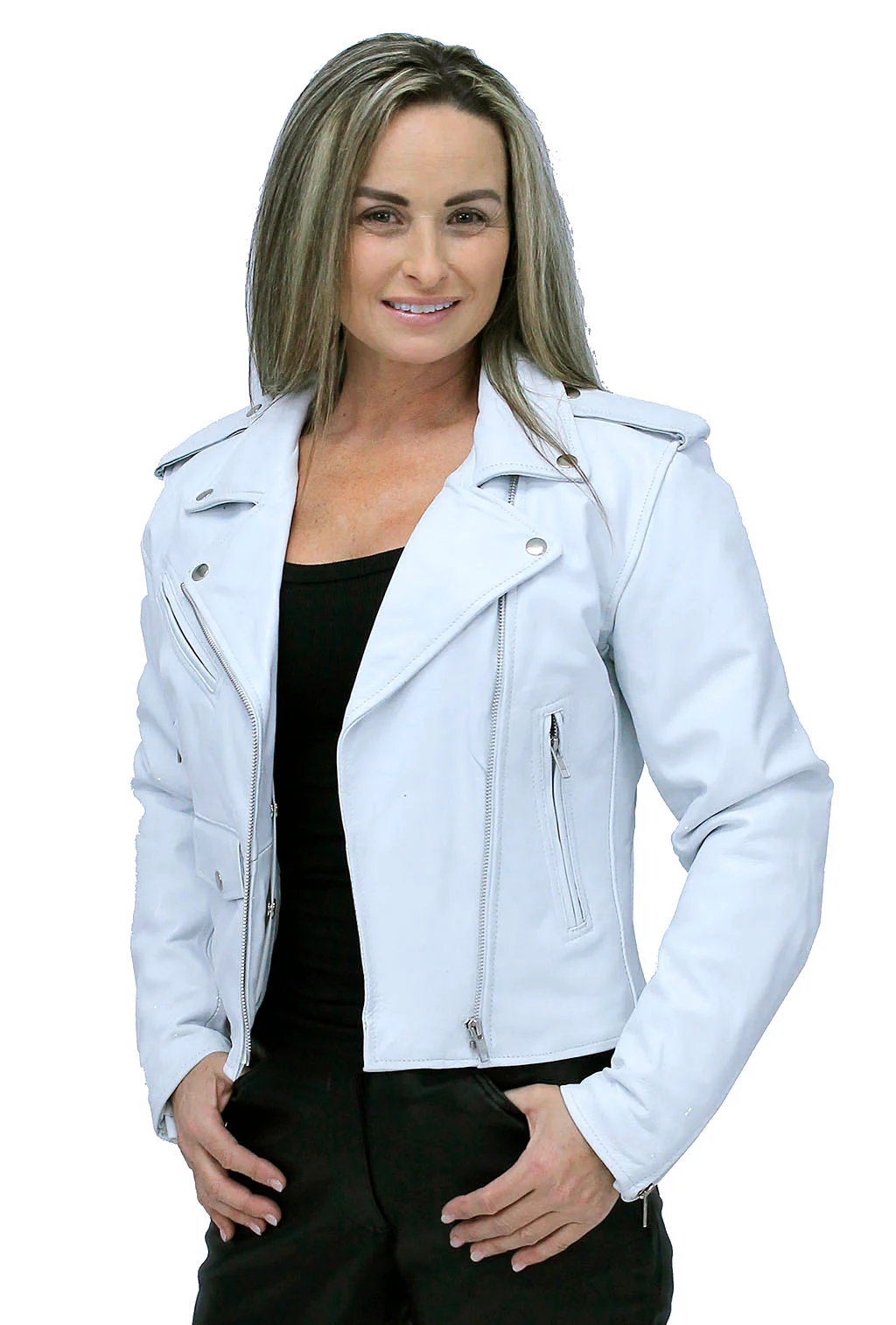 Women's White Lambskin Lightweight Motorcycle Jacket #L22839QW
