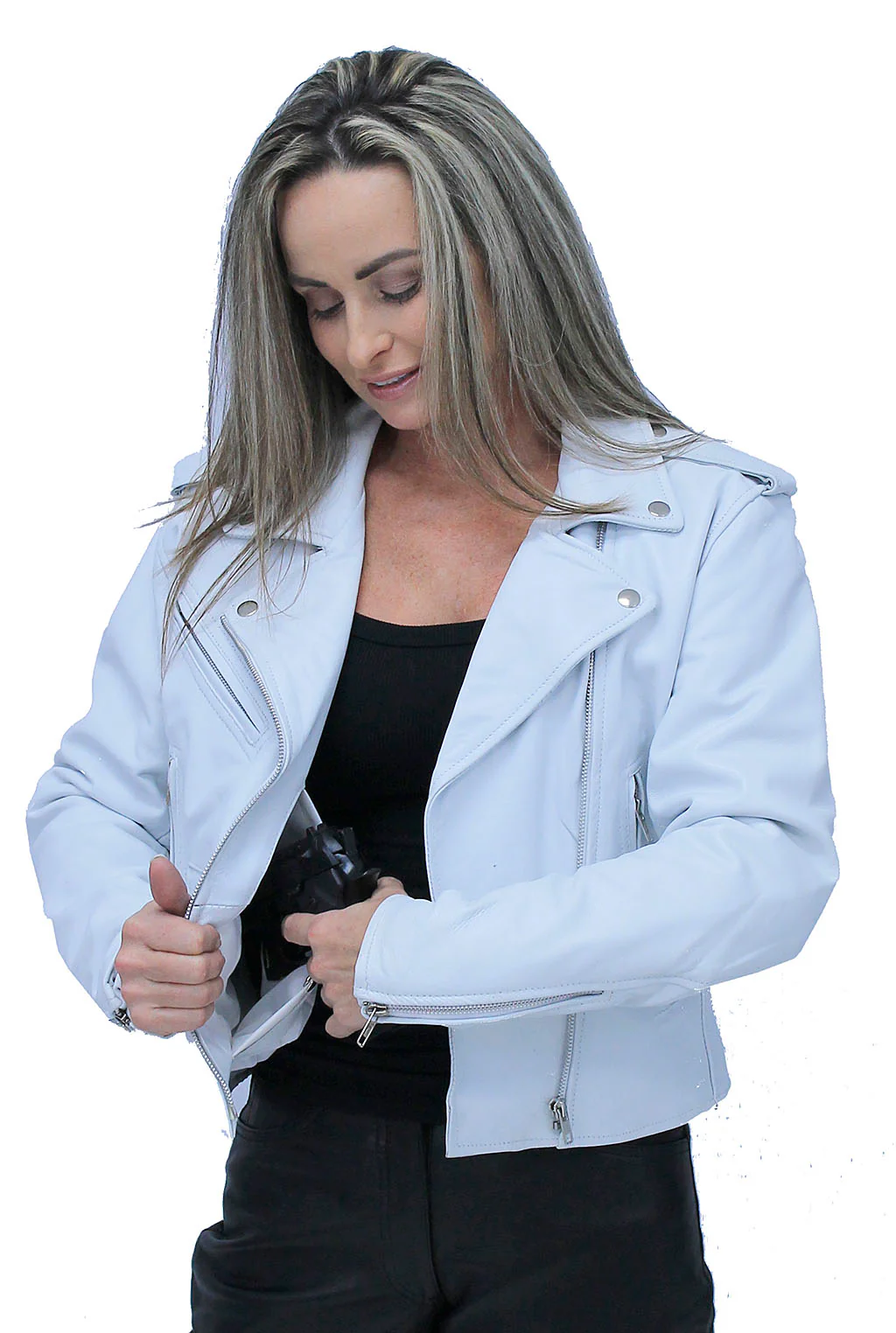 Women's White Lambskin Lightweight Motorcycle Jacket #L22839QW - Image 4