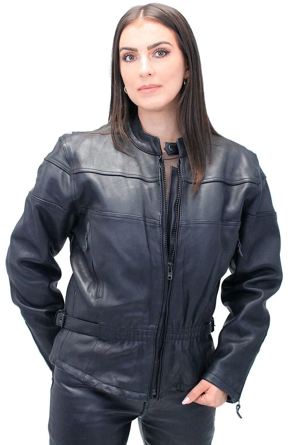 Women's Vented Genuine Leather Motorcycle Jacket #L602VZSP (S-2X) - Image 4