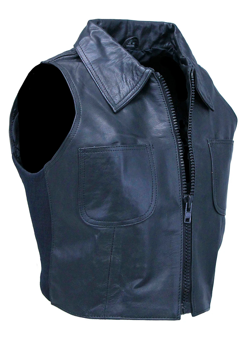 Zip Up Cropped Leather Pocket Vest #VL11080ZK (M-2X) - Image 2